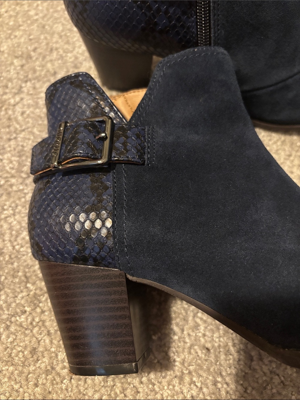 Women’s Vionic Navy Suede Ankle Boots with Buckle Detail